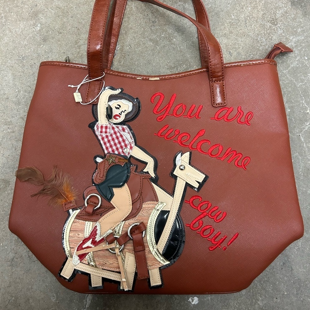 Embroidered‎ cowboy western faux leather handbag